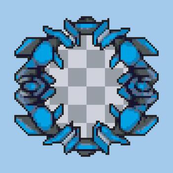 Blue Futuristic Robot Circular Frame in pixel art style vector