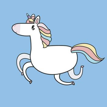 Charming Cartoon Unicorn Running with Rainbow Mane and Tail in isolated background vector
