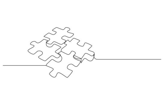 Puzzles icon single line art.Connected Puzzle Pieces - Continuous Line Drawing vector