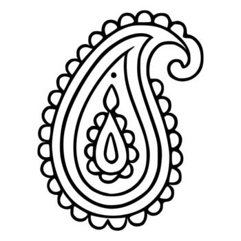 Elegant paisley design element with intricate details, featuring a unique teardrop shape and decorative border, ideal for textile prints, fashion, and branding. vector