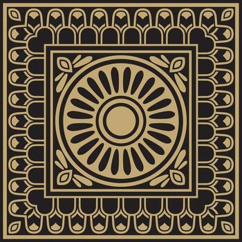 square Assyrian gold and black ornament. Rectangle, border, frame of Mesopatamia, Pattern ancient East. vector