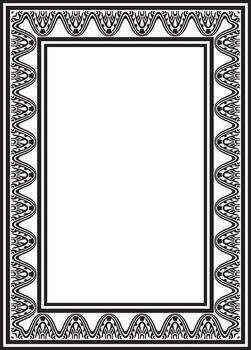 square Assyrian black monochrome ornament. Rectangle, border, frame of Mesopatamia, Pattern of the ancient East. vector