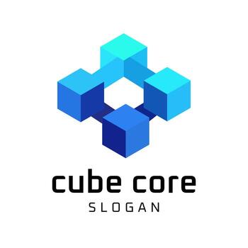 Modern Cube Logo Design with Connected Geometric Concept. Compatible Data, Digital Services, Software, Cloud Technology. vector