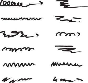 Collection of scribbled doodles. Line pattern, wavy lines, loops, and jagged strokes vector