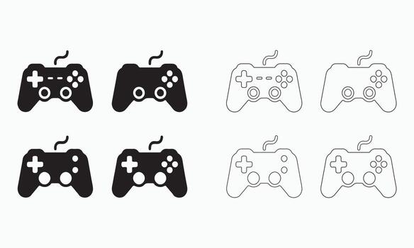 conjunto de juego controlador íconos en negro y blanco vector