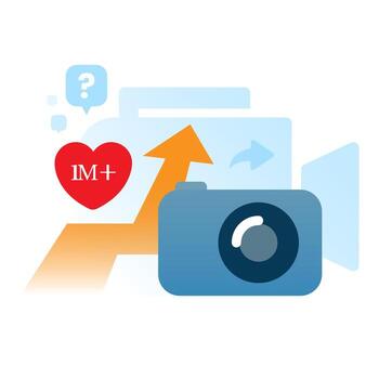 ilustración de cámara, creciente grafico y social medios de comunicación íconos tal como como, comentario, y compartir. contenido crecimiento, compromiso aumentar, social medios de comunicación éxito. para contenido actuación analítica, en línea marca vector