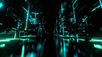 Red and Turquoise Cyber Space with Neon Abstract Cubic Forms Background VJ Loop in 4K video