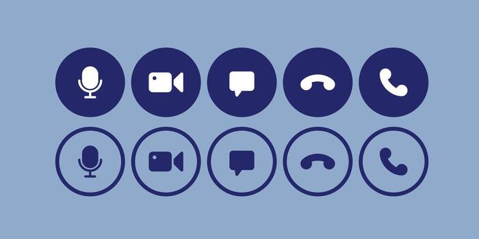 illustration of various call icons and communication symbols including phone, handset, missed call, and signal indicators for mobile and digital applications vector