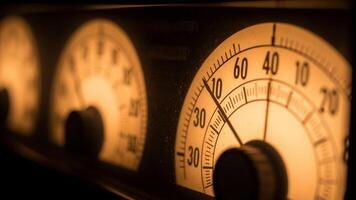un antiguo radio con un marcar y un metro foto