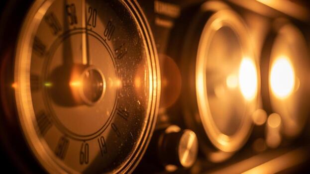 An old radio with a clock on it photo