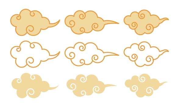 Set of Chinese element clouds with swirling details vector