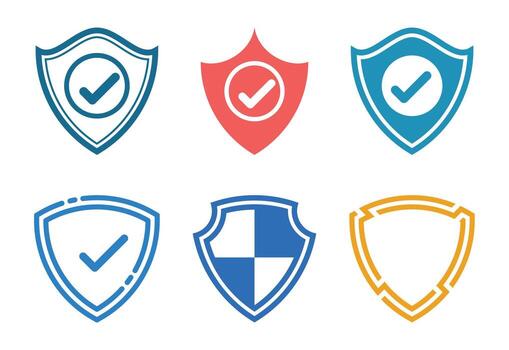 Shield Icon Set Safety and Protection Symbols Security Verification Approved Quality Assurance Design vector