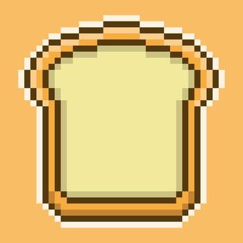 A slice of bread icon in a classic retro pixel art style. This 8-bit illustration features a soft center and a golden-brown crust, perfect for representing toast or bakery goods vector