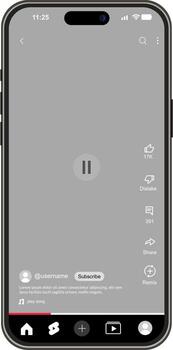 YouTube interface with vertical on smartphone screen, vector