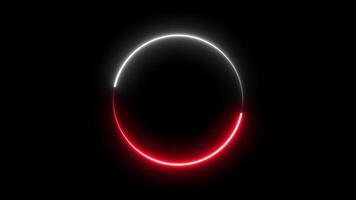 Double Laser circle frame white and red color glowing neon loop motion animation, isolated on black Color Background, 4K resolution video