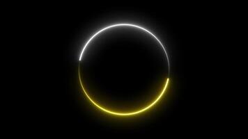 dubbel- laser cirkel ram vit och gul Färg lysande neon slinga rörelse animation, isolerat på svart Färg bakgrund, 4k upplösning video