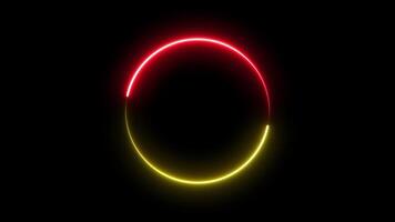 Double Laser circle frame red and yellow color glowing neon loop motion animation, isolated on black Color Background, 4K resolution video