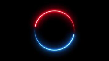 Double Laser circle frame red and blue color glowing neon loop motion animation, isolated on black Color Background, 4K resolution video