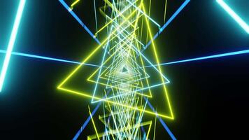 Amazing blue and yellow VJ loop background with rotated triangles and mirrored floor video