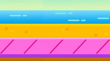 A pastel beach scene with smooth waves and pixel art texture sets a relaxing retro ambiance for animated or digital media video
