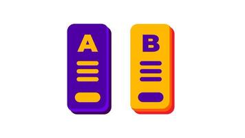 två vertikal kort märkt en och b representera splittestning strategier i reklam eller marknadsföring ui till jämföra prestanda variationer video