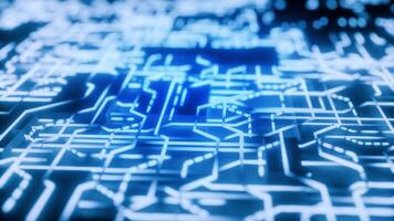 Motherboard, circuit and big data with digital transformation and technology, cloud computing and engineering. Neon computer hardware, system and programming, IT and futuristic, electronics and CPU. video