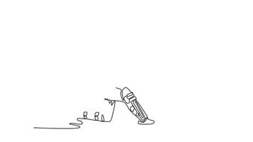 själv teckning animering enda linje dra passa kvinna kricketspelare vadd och bowling i spel i sommar. lokal- cricket match eller öva varelse spelade på grön fält. kontinuerlig linje. full längd animerad video