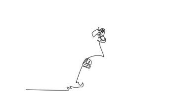 animado yo dibujo de continuo línea dibujar hombre Grillo atleta con Deportes murciélago golpear pelota para profesional fósforo, competencia. masculino persona con engranaje y casco. lleno longitud soltero línea animación video