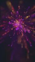 levendig kleurrijk verticaal abstract achtergrond met een explosie van veelkleurig deeltjes vloeiende naar de camera. vol hd en looping deeltje animatie. video