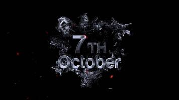 7 ° ottobre Data testo con Fumo effetto e scintille su nero sfondo, astratto design concetto video