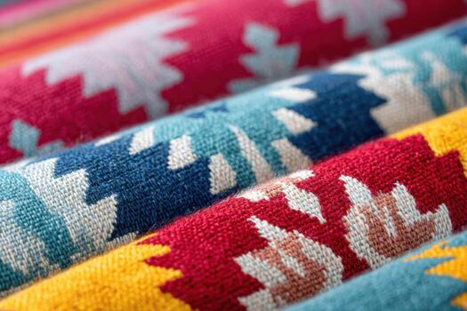 Colorful Peruvian textile patterns creating a vibrant and textured display photo