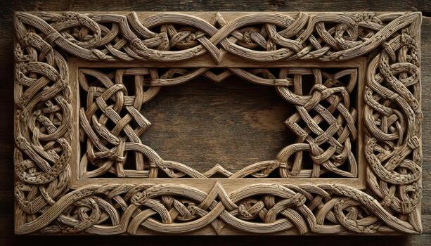 Celtic wood frame with intricate design photo