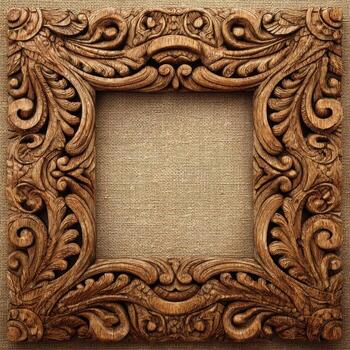 An ornate wooden frame with a scroll pattern photo