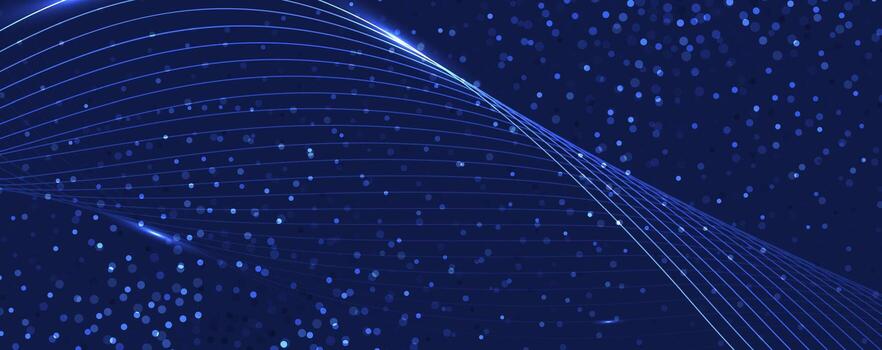 abstract global technology blue wave background with lines and dots vector