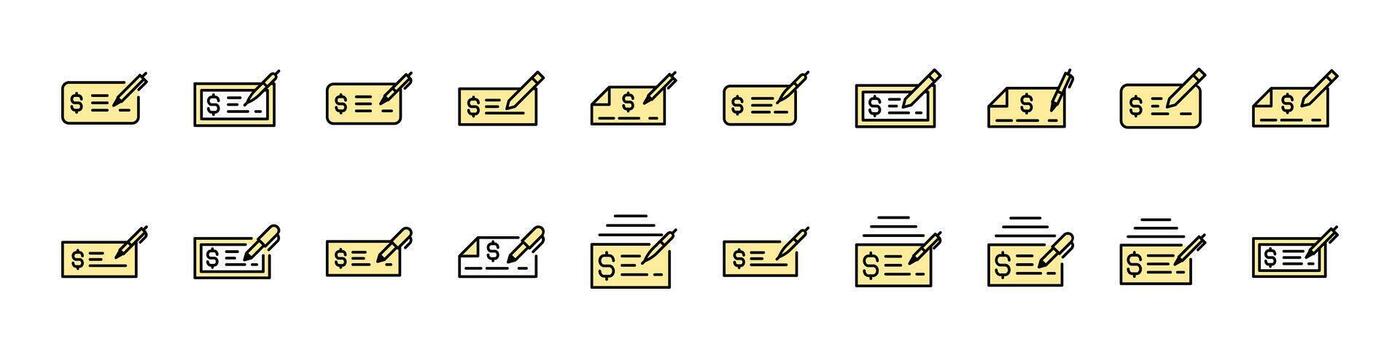 banco cheque lleno color icono manojo. minimalista lineal pictograma para web y gráfico diseño, aplicaciones, pancartas, social red y tarjetas vector