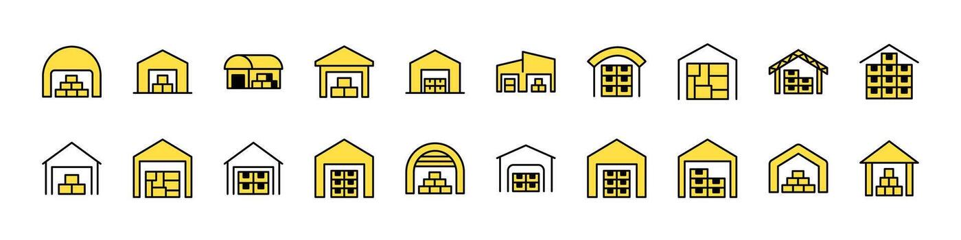 Warehouse Filled Color Icon Pack. Minimalistic Linear Pictogram for Web and Graphic Design, Apps, Banners, Social Network and Cards vector