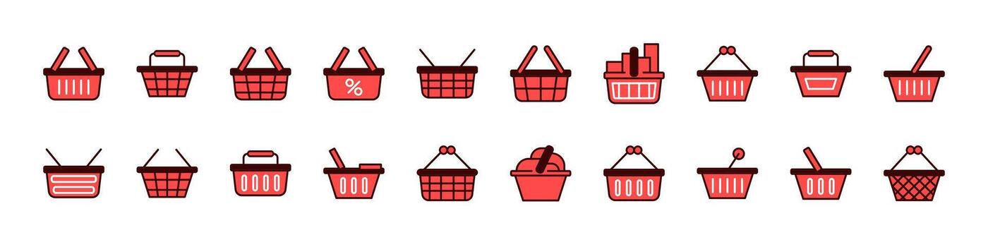 Set of Filled Color Icons of Shopping Basket. Minimalistic Linear Pictogram for Web and Graphic Design, Apps, Banners, Social Network and Cards vector