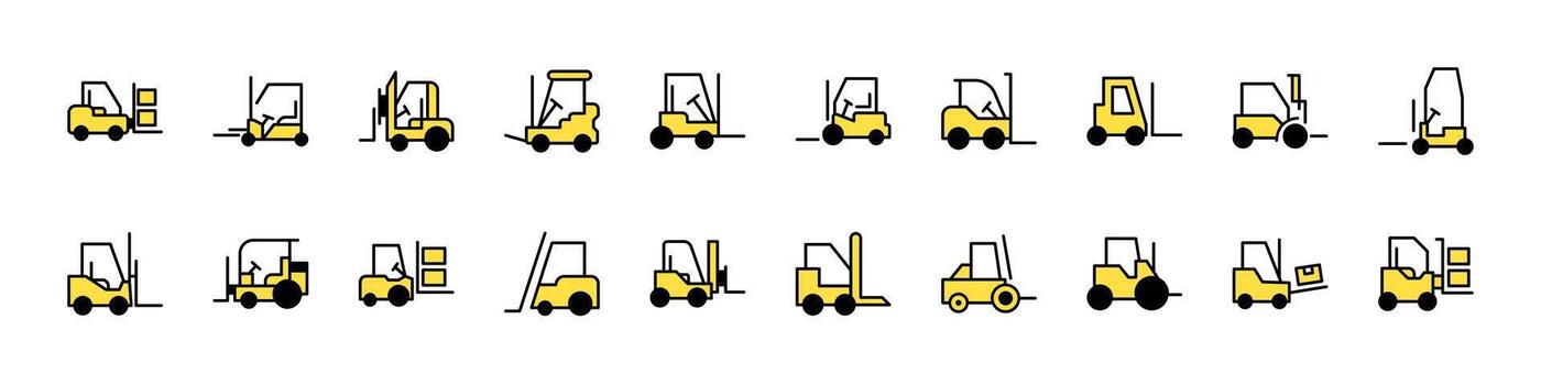 Pack of Filled Color Icons of Tractor. Minimalistic Linear Pictogram for Web and Graphic Design, Apps, Banners, Social Network and Cards vector
