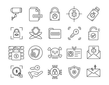 Cyber Security Icon Set with Minimalist Hand Drawn Style, Cyber Security Icon Collection vector