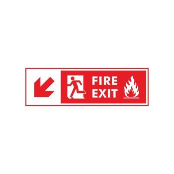 Go to Left Down Arrow Running People Fire Exit Assembly Point Sign Icon Template vector