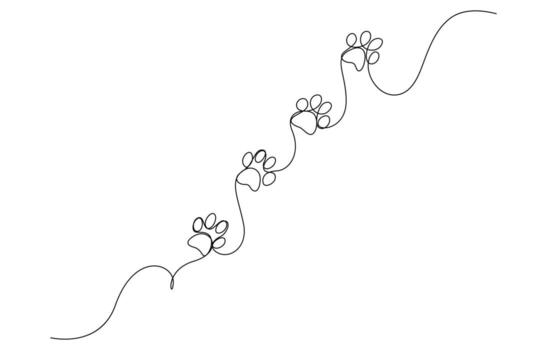 uno línea dibujo de un perro pata impresión en minimalista contorno estilo, perro y gato pata continuo uno línea Arte dibujo de mascota huella contorno vector