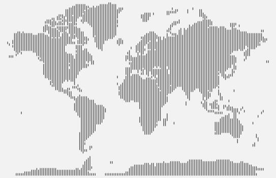 Clean vertical line shape dotted design of the globe with geometric precision. A symbolic view of global geography. Realistic vertical line shape dotted world map feathering abstract country boundary vector