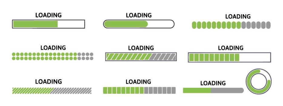 Editable Loading Bar Progress Icon Set - Outline and Filled vector