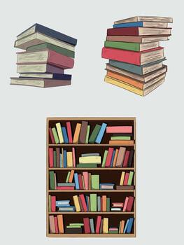 Stacks of Books A collection of colorful literature in a sketch style vector