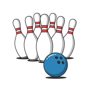 Bowling ball and pins in a row on a white background vector