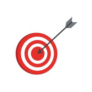 An arrow is hitting a target in a red and white target vector