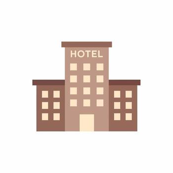 plano diseño ilustración de un simétrico marrón hotel edificio con un central torre, lado alas, y múltiple cuadrado ventanas vector