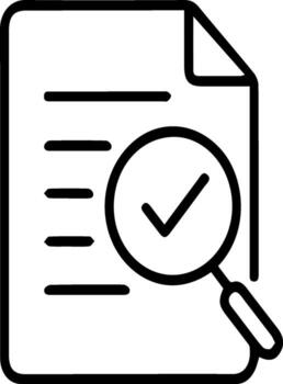 Magnifying glass over document with check mark silhouette icon representing verification vector