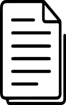 A simple black and white silhouette of a document with horizontal lines of text and a folded corner, presented in a clean icon style. vector