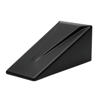A sleek black geometric wedge with a modern design and subtle top groove. This versatile object is suitable for abstract concepts, architectural renderings, or as a minimalist design element. png